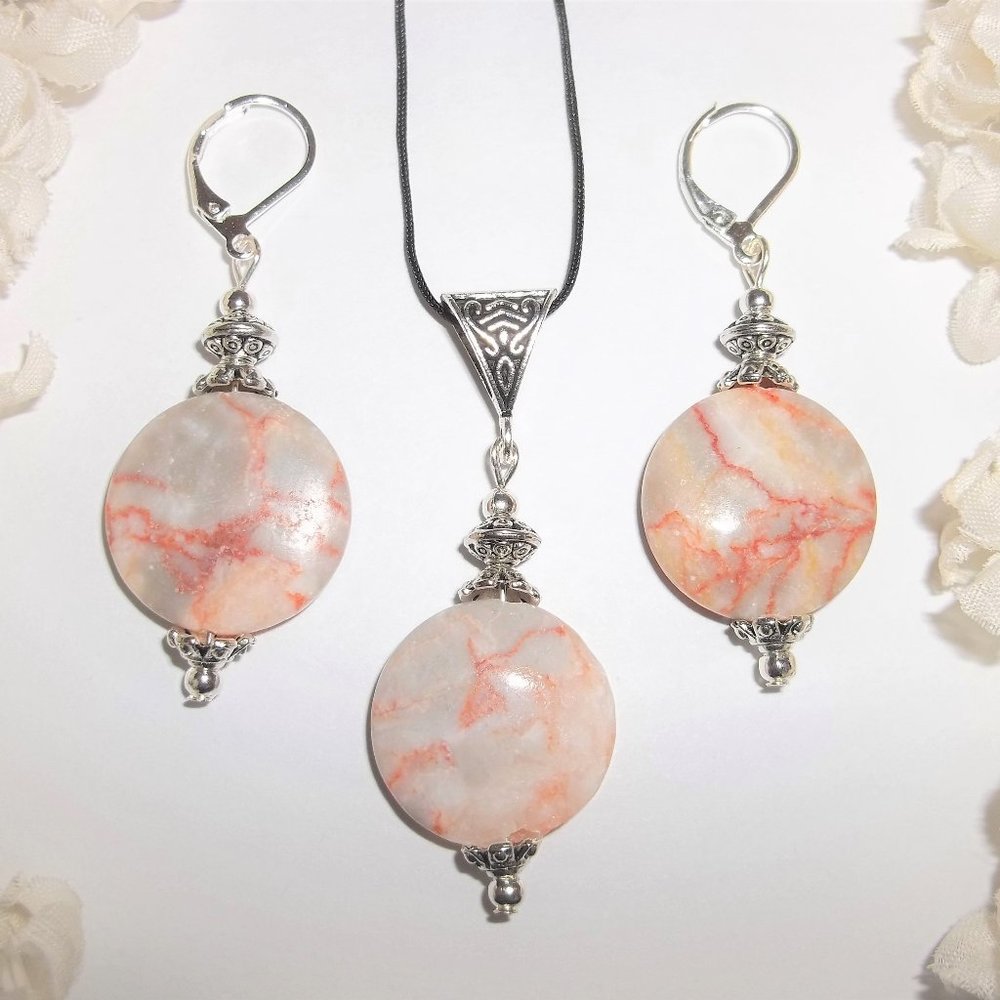 Jasper Jewelry Set Earrings Necklace Gemstone Handmade Beaded Gift For Her 6663